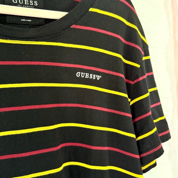 GUESS Striped Tee XL/XXL – Black w/ Yellow & Red Stripes - Picture 3 of 8